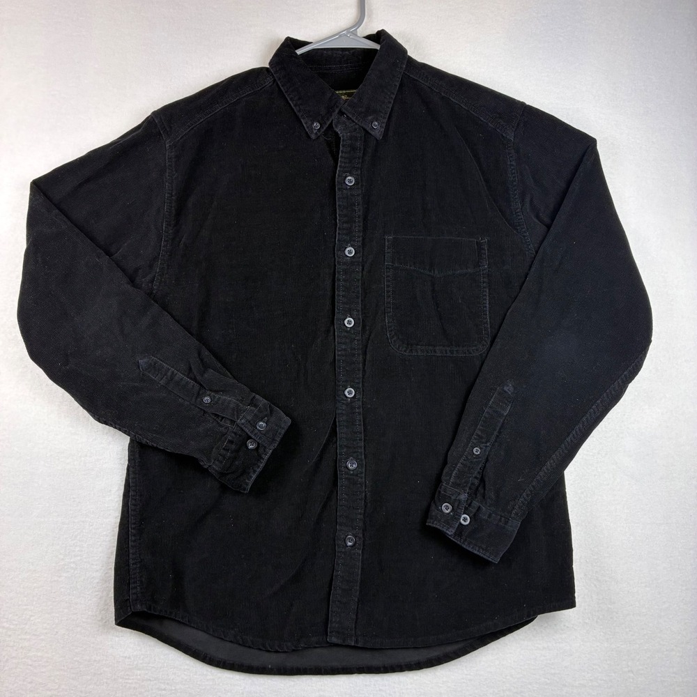 Eddie Bauer Button Down Men M Black Corduroy Long Sleeve Outdoor Classy Gorpcore